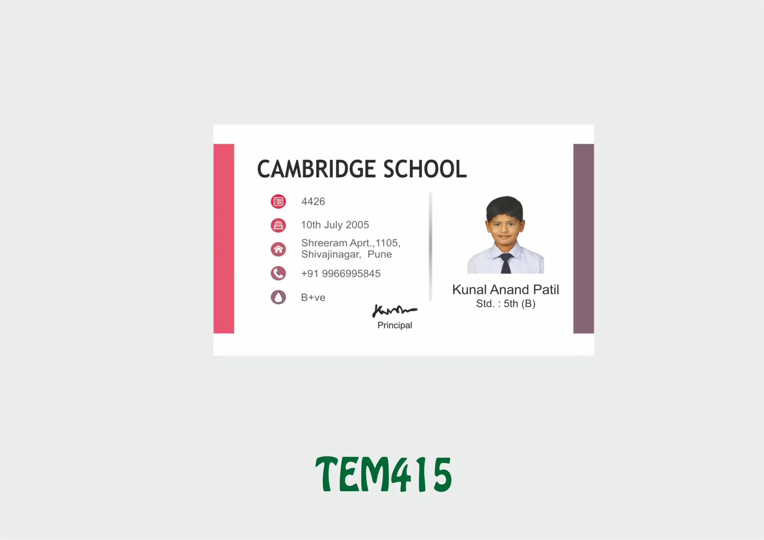 TEM-415 ID Card - TEM415 - Image 1