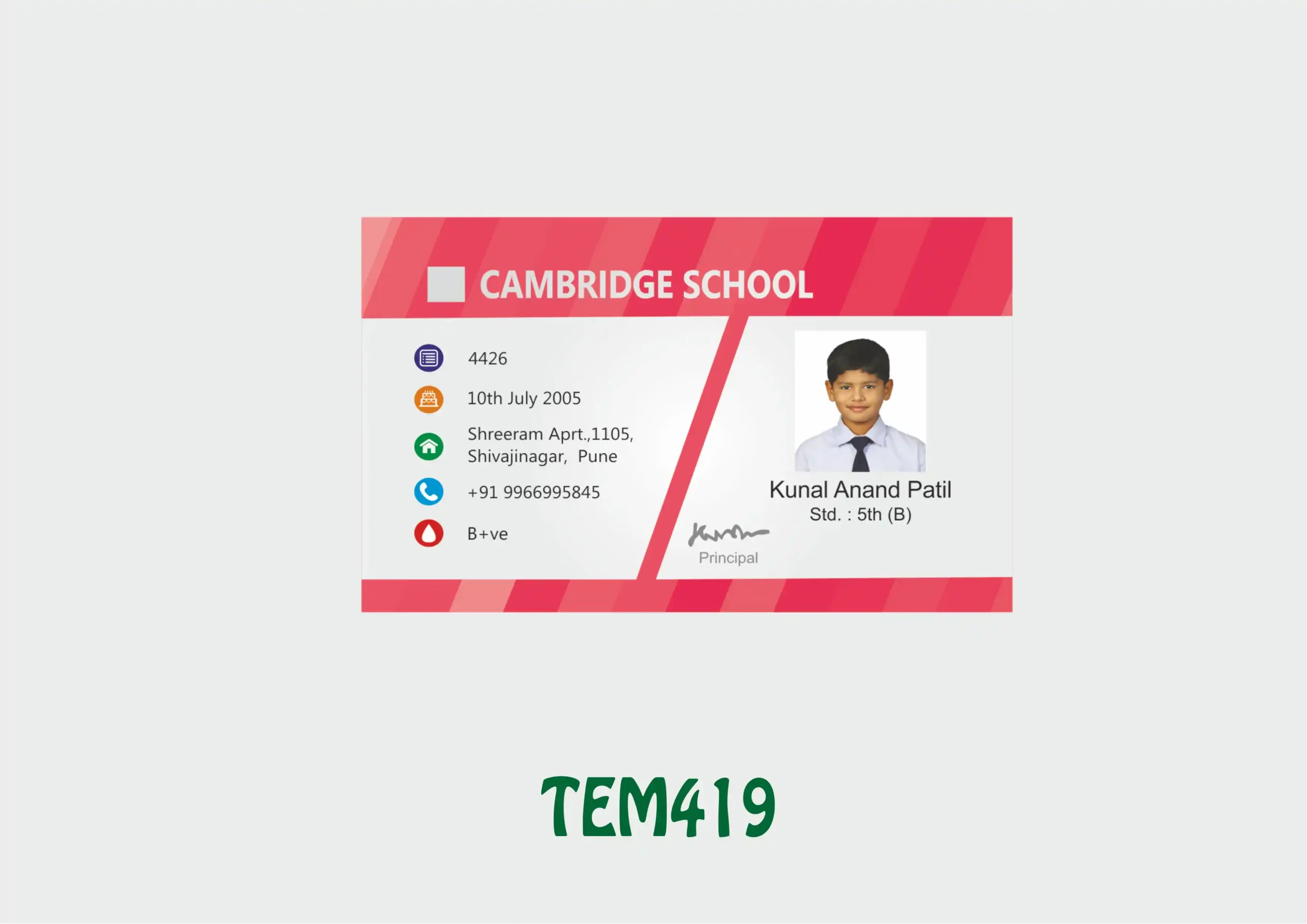 TEM-419 ID Card - TEM419 - Image 1
