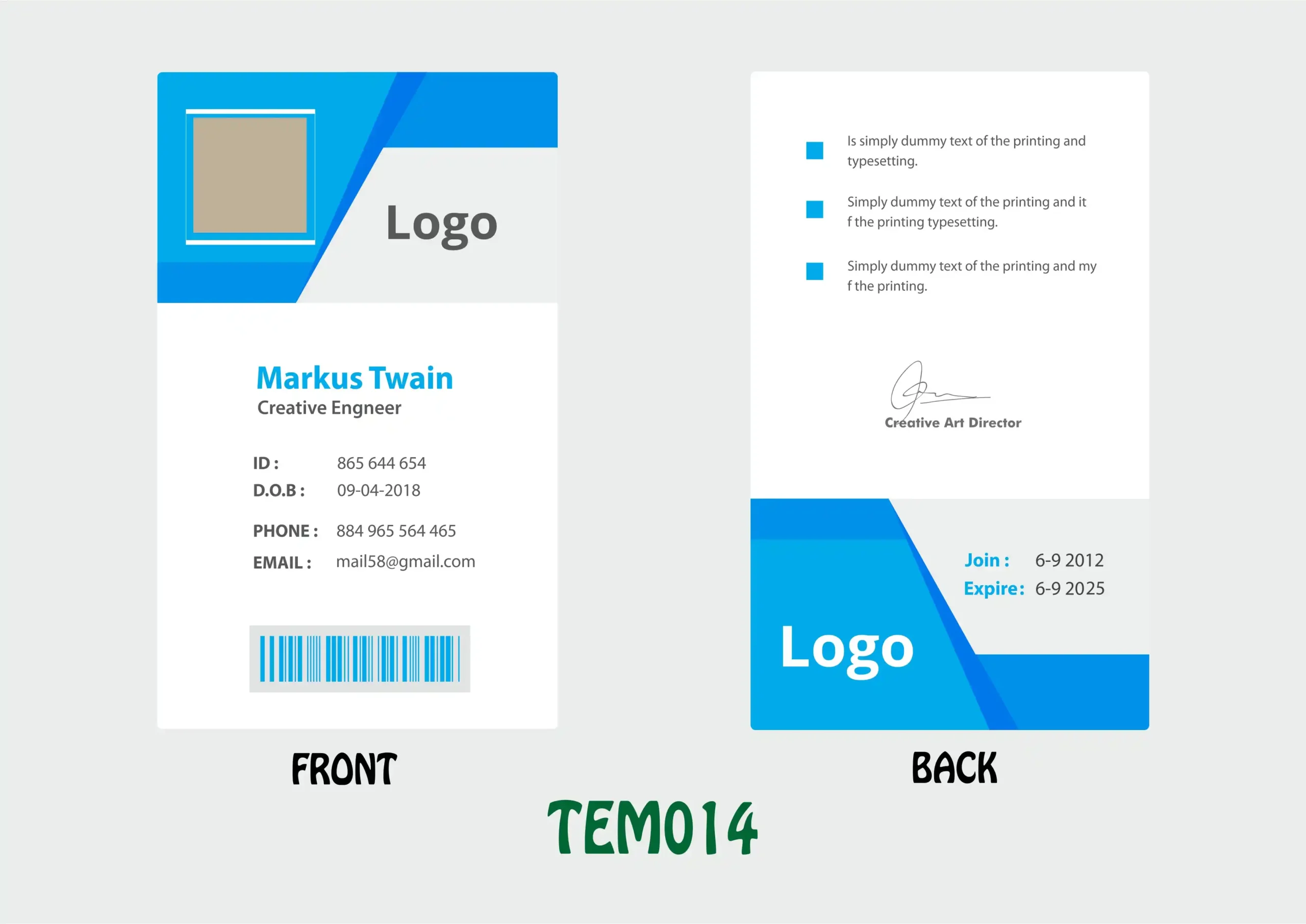 TEM014 ID Card - TEM014 - Image 1