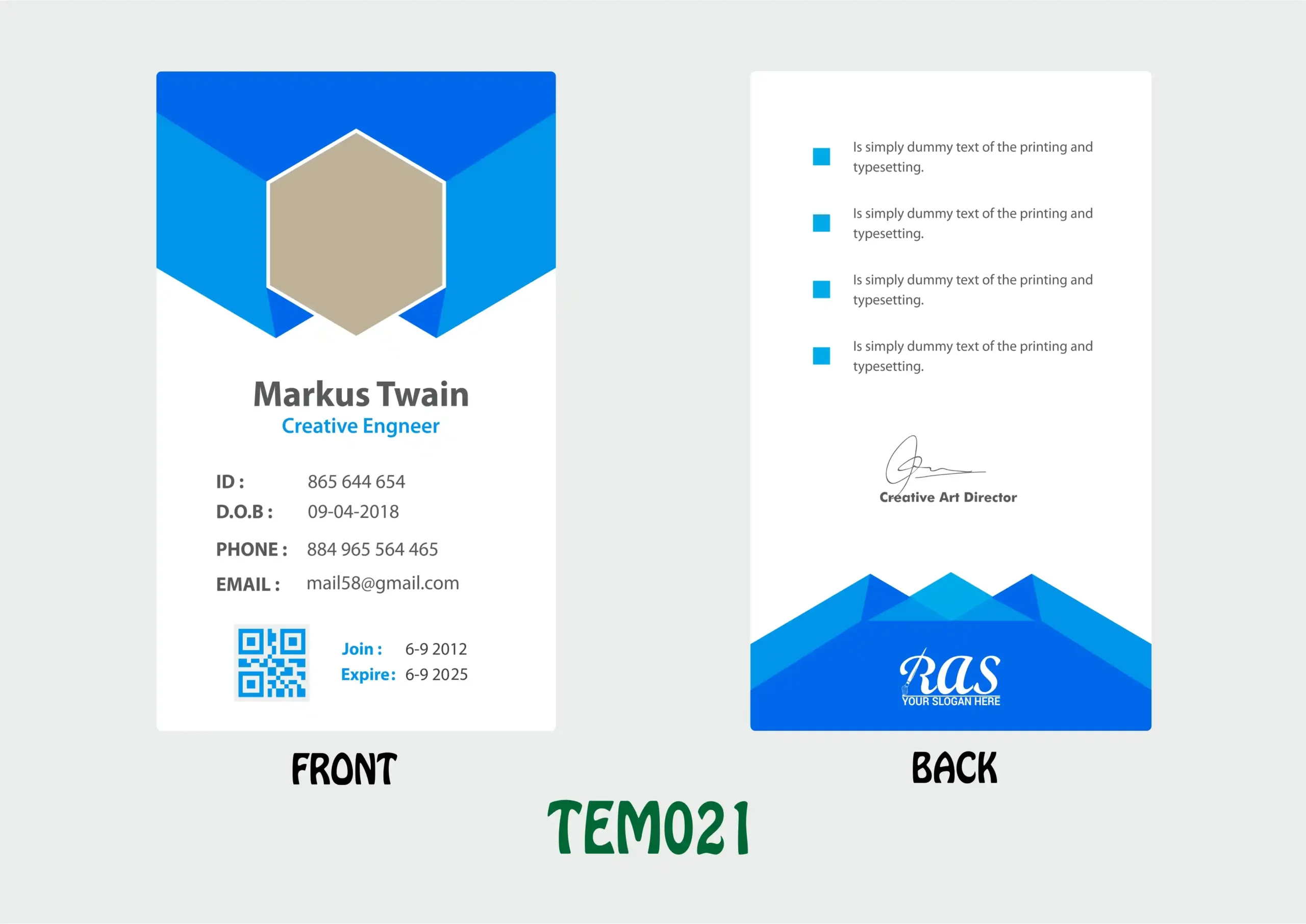 TEM021 ID Card - TEM021 - Image 1