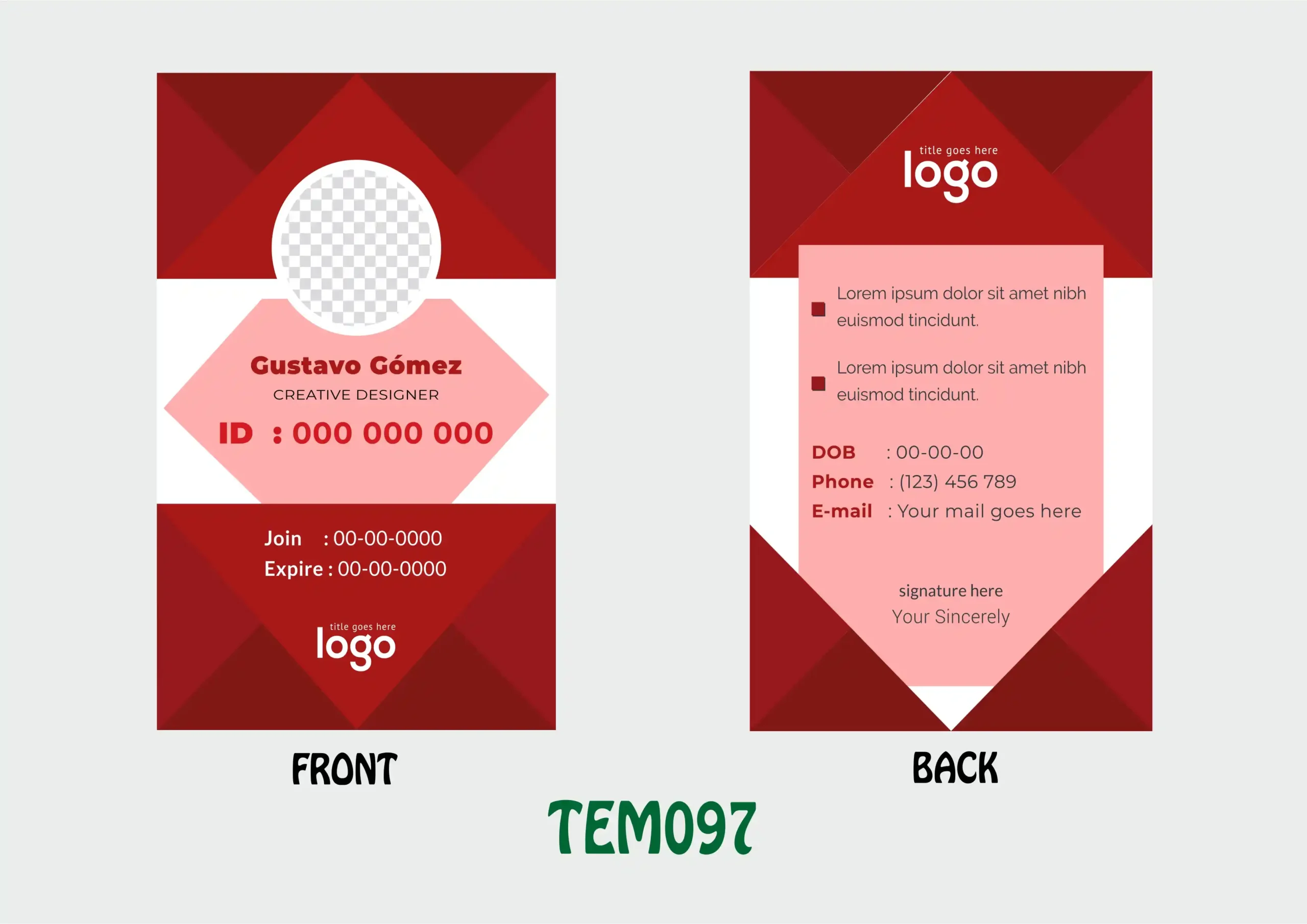 TEM097 ID Card - TEM097 - Image 1