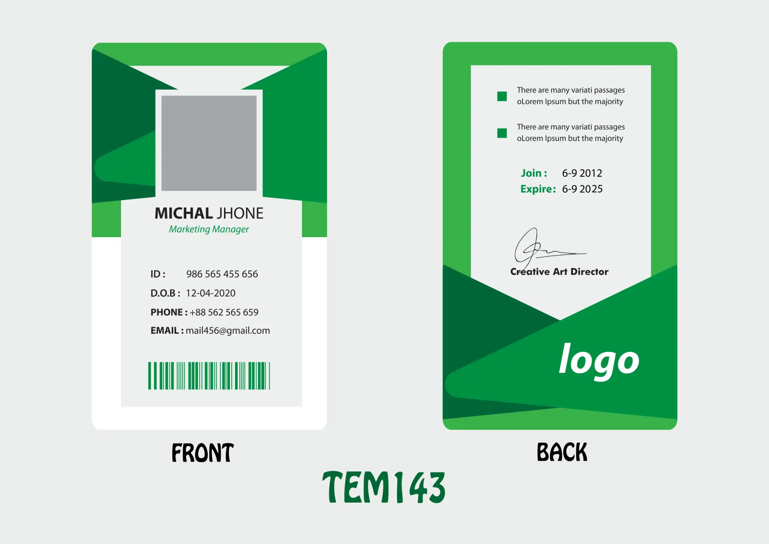 TEM143 ID Card - TEM143 - Image 1