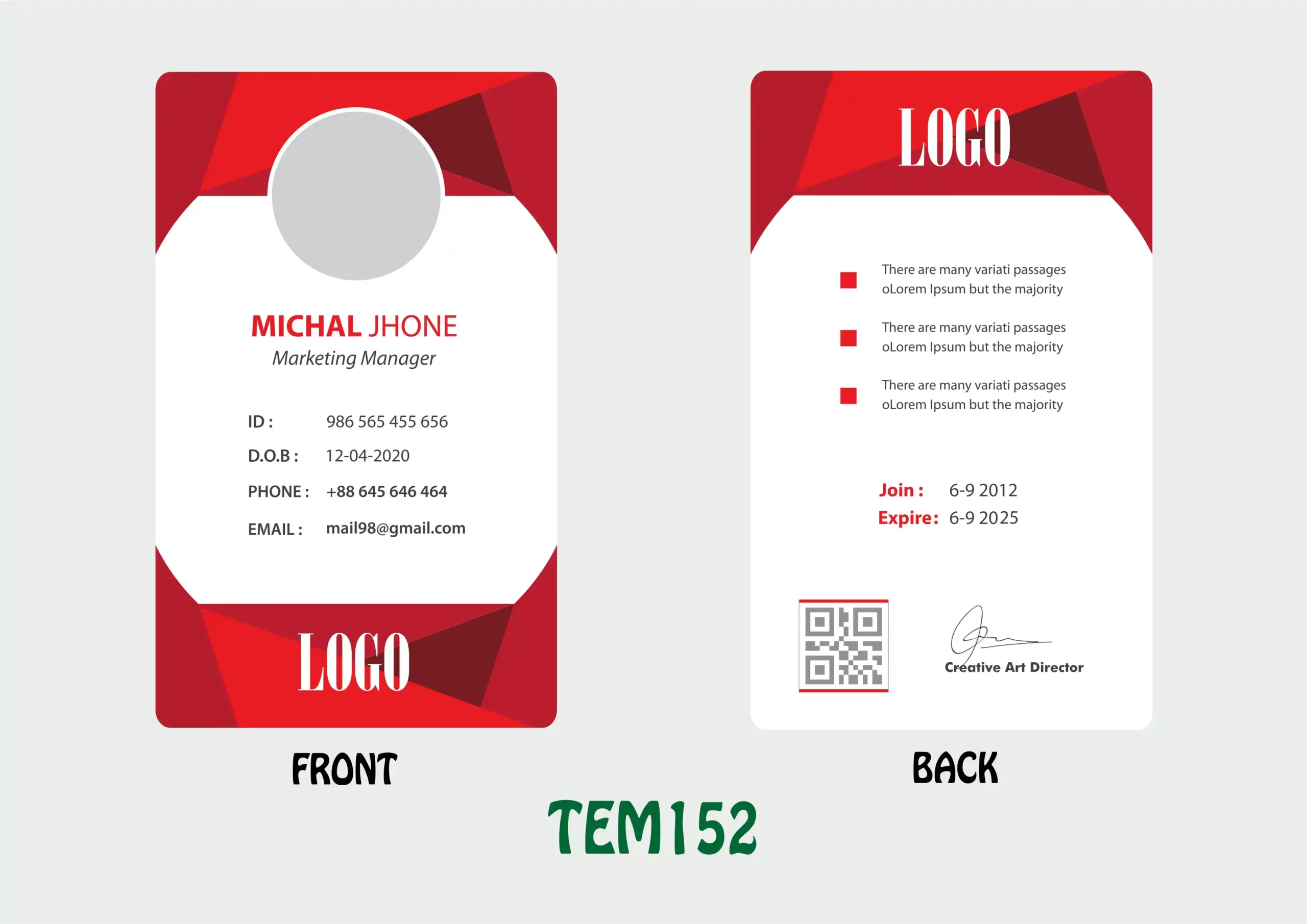 TEM152 ID Card - TEM152 - Image 1