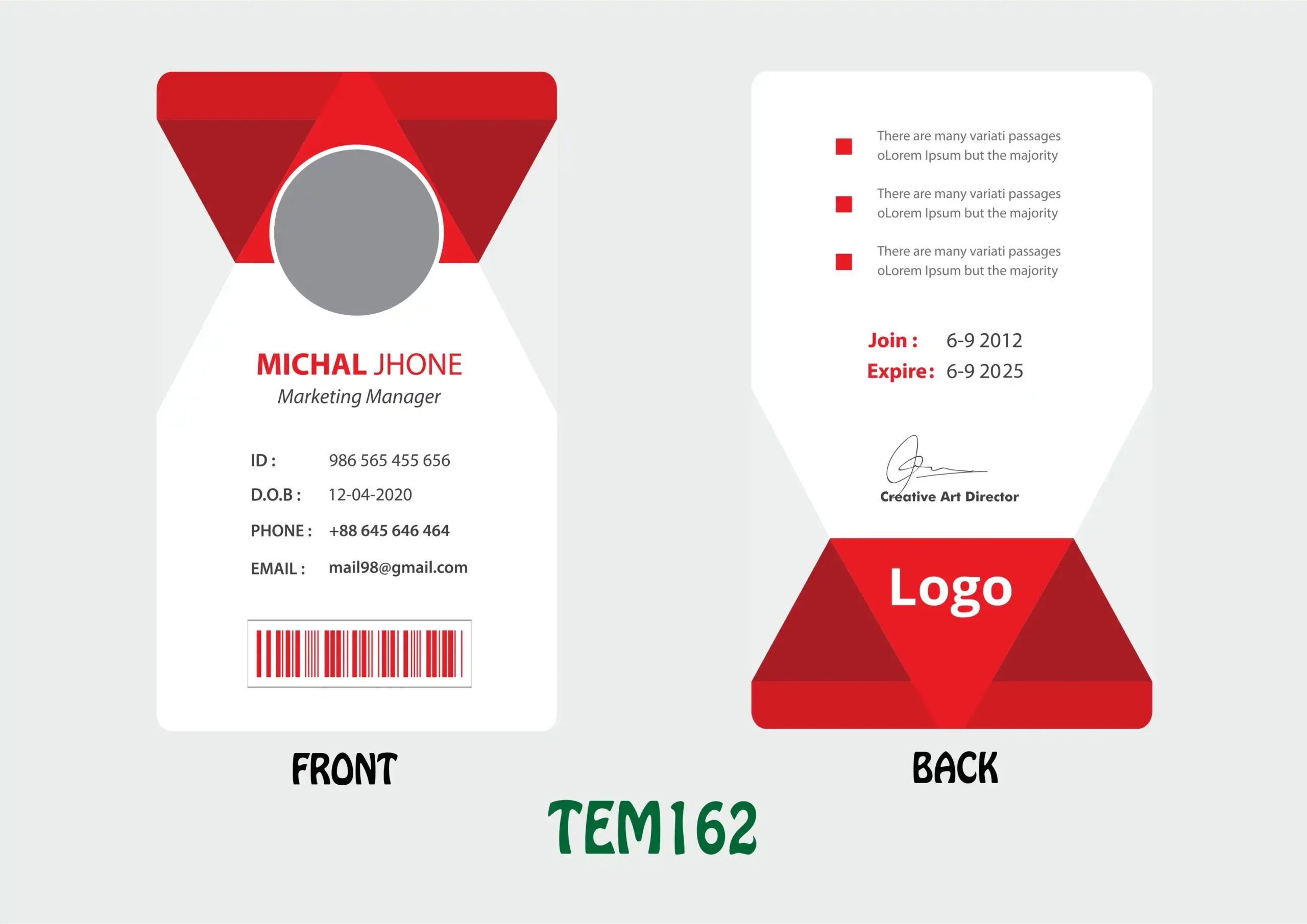 TEM162 ID Card - TEM162 - Image 1