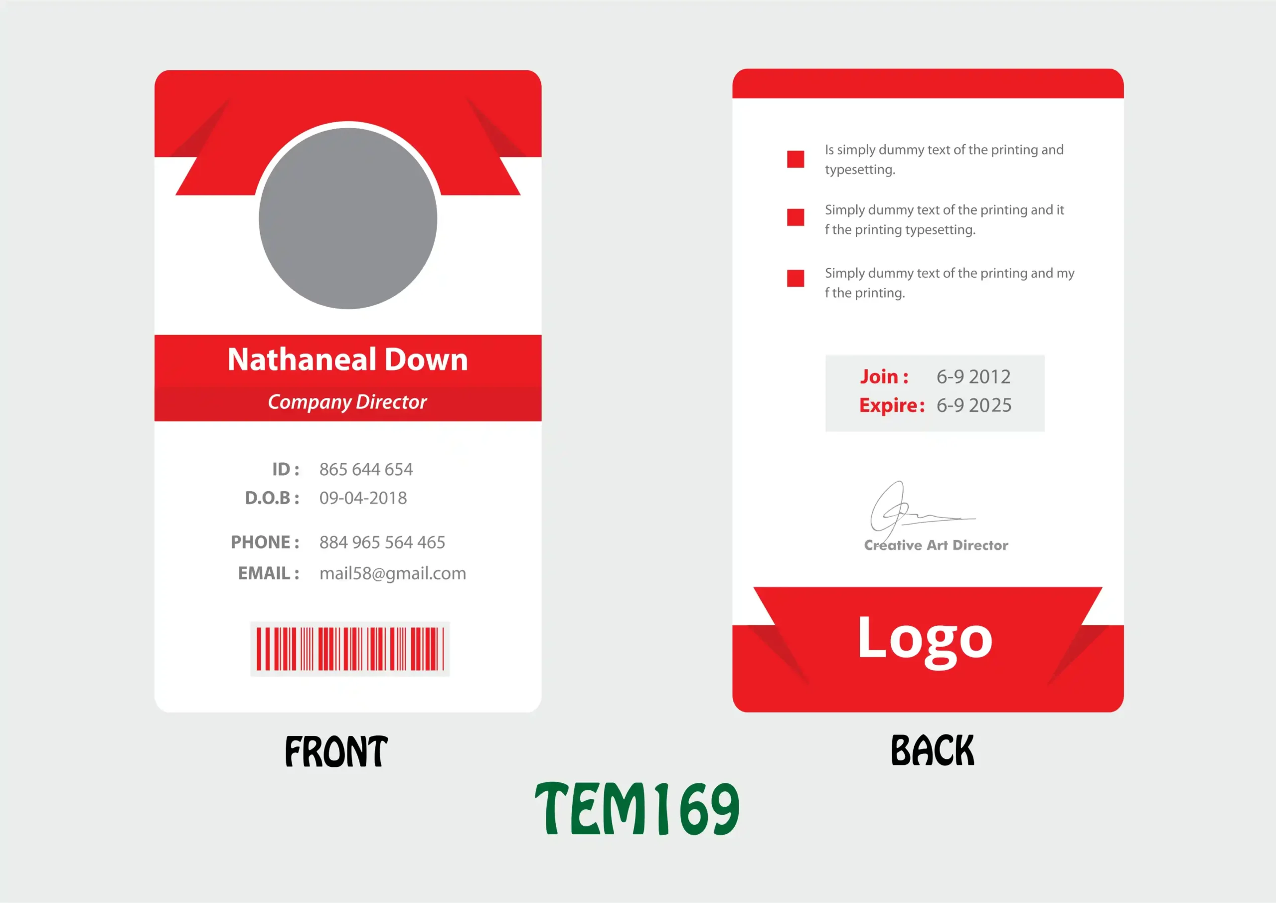 TEM169 ID Card - TEM169 - Image 1