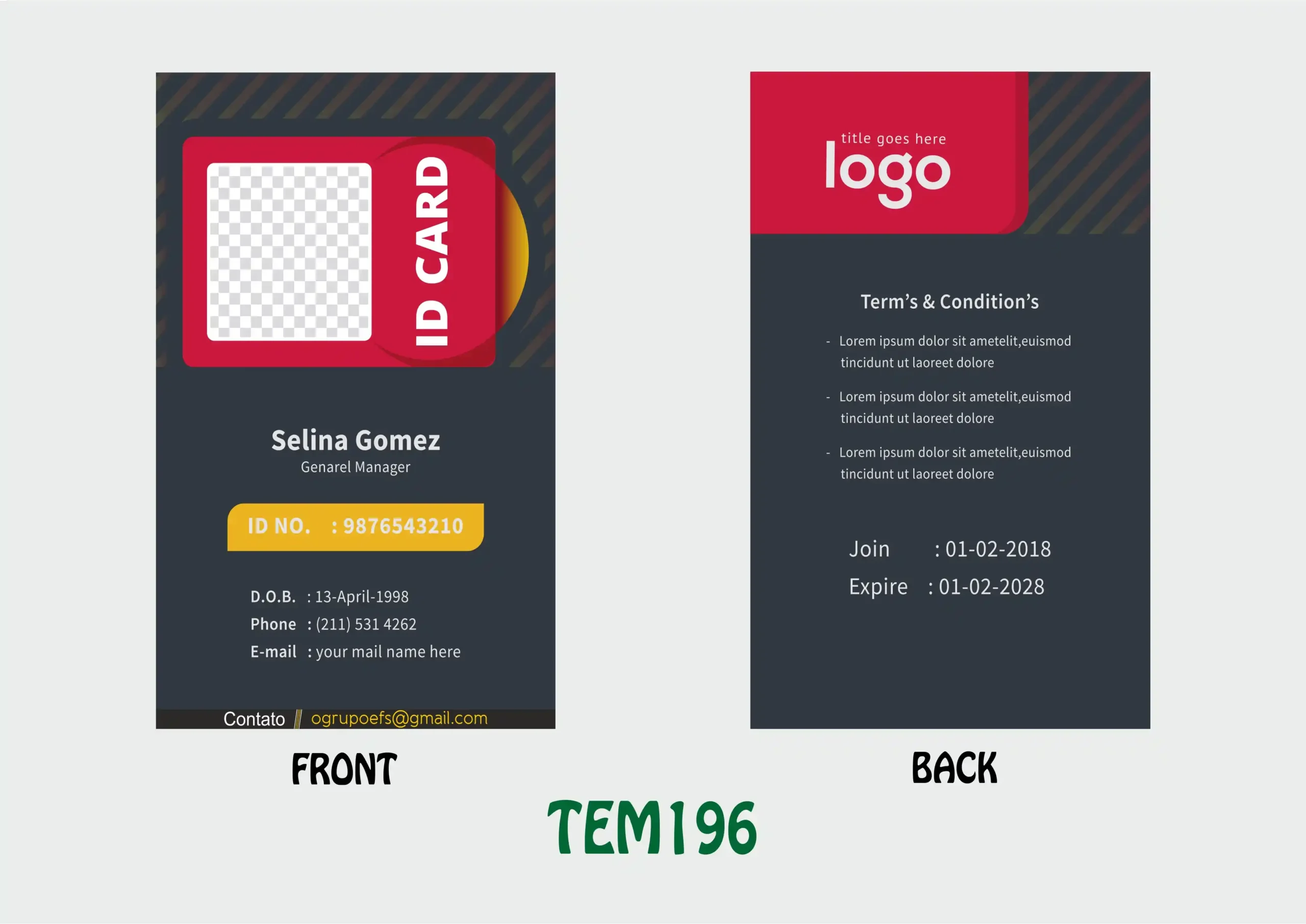 TEM196 ID Card - TEM196 - Image 1