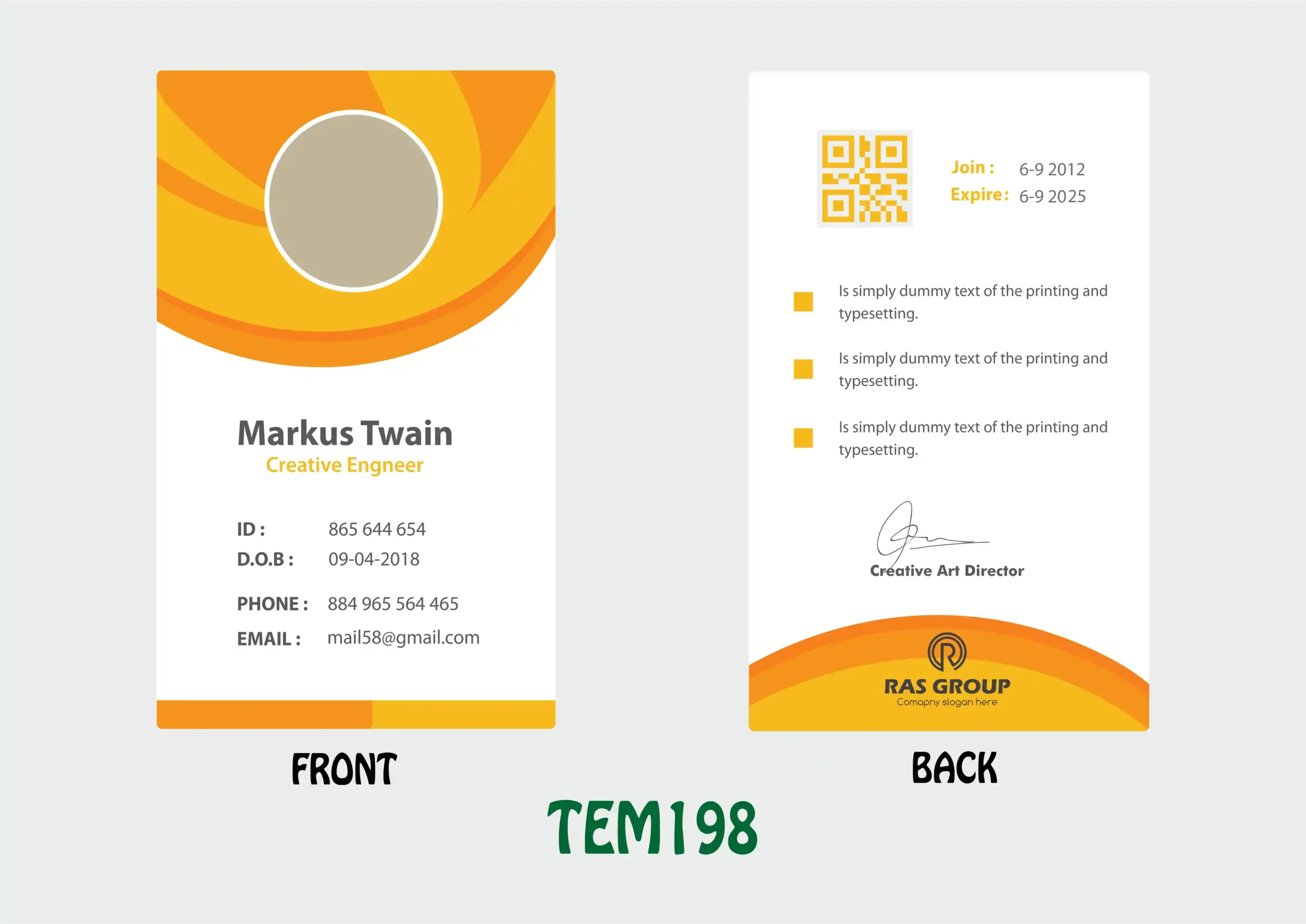 TEM198 ID Card - TEM198 - Image 1